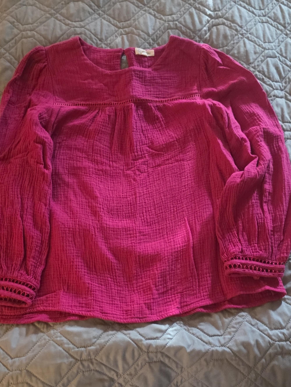 Relaxed Fuchsia Gauze Long-Sleeve Tunic